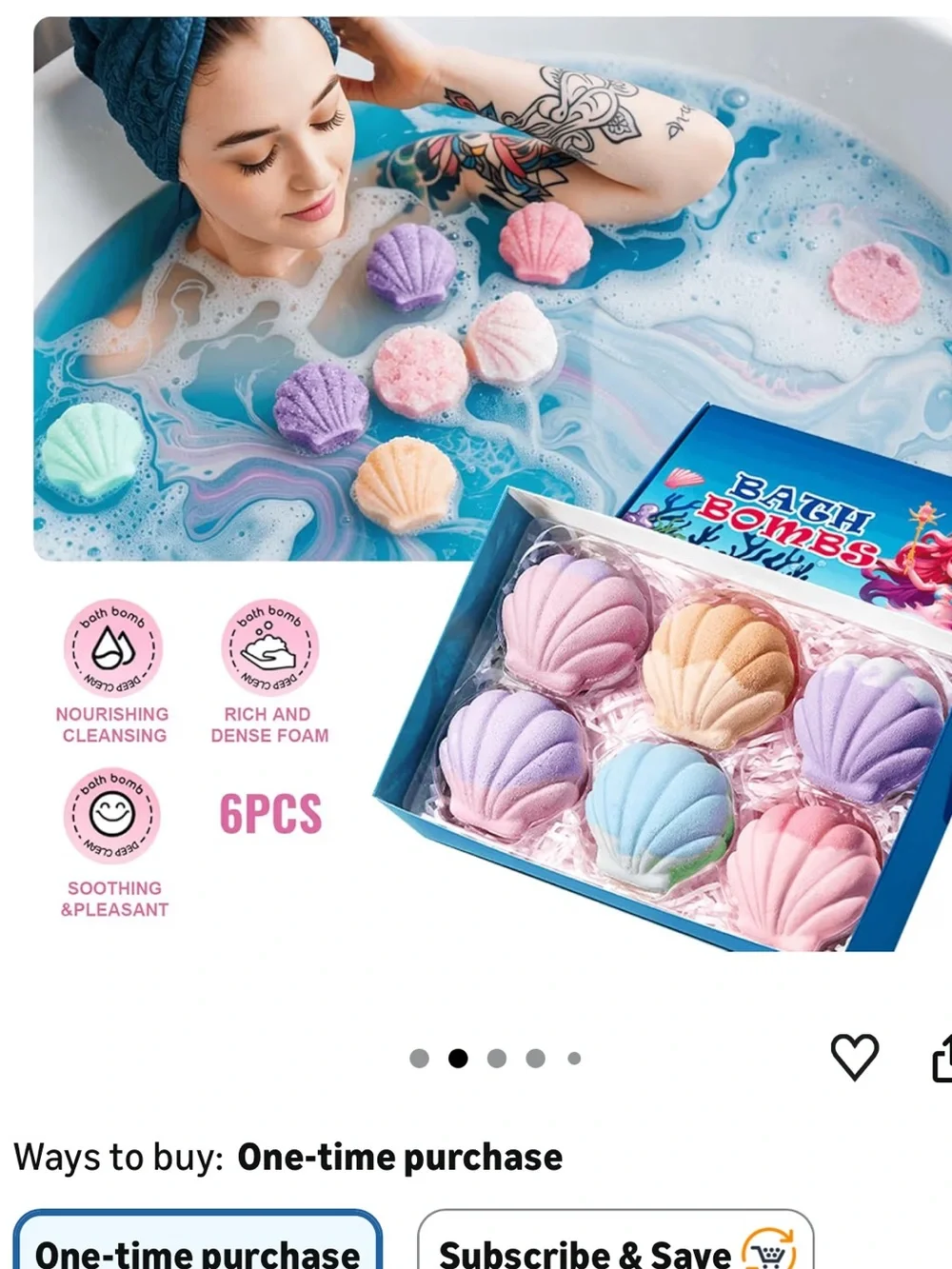 6-Pack Dual-Tone Seashell Bath Bombs - Relaxing Scents Gift Set new unopened